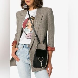 Chloe Mini Faye Bracelet Black Leather Suede Crossbody Bag Pale Gold Ring